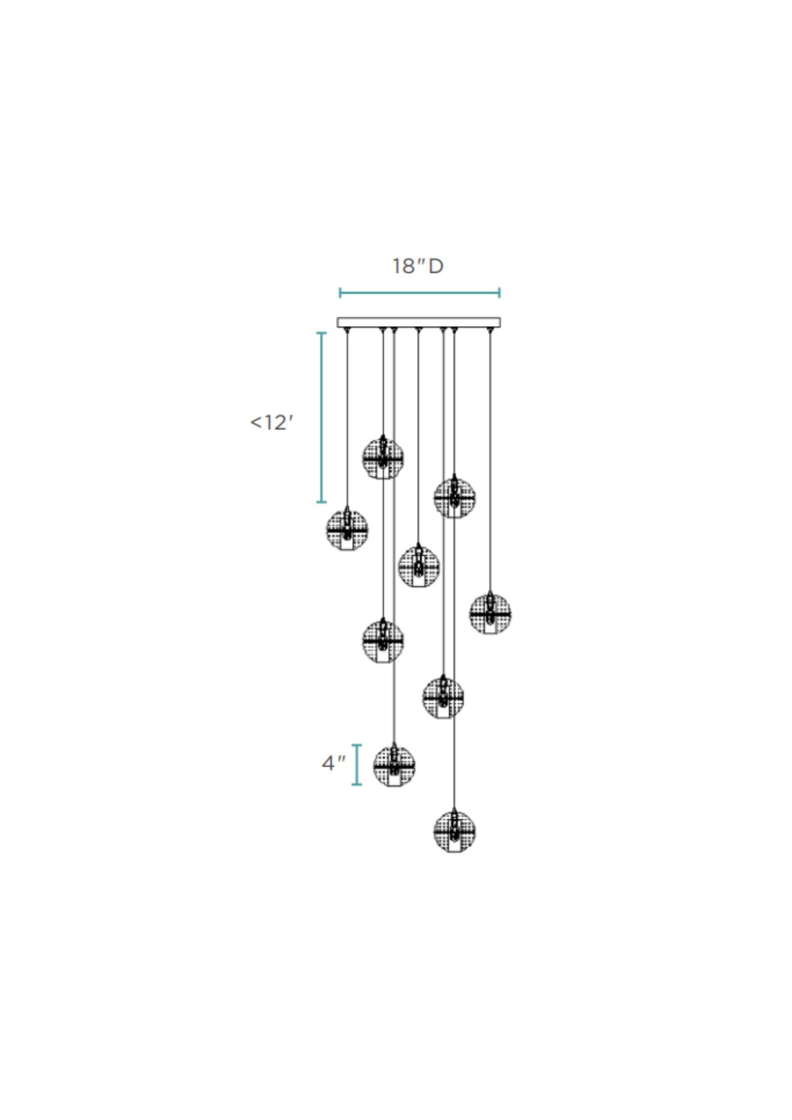 9 light Crystal Spheres Chandelier // Round Chrome Canopy - Disselt Designs
