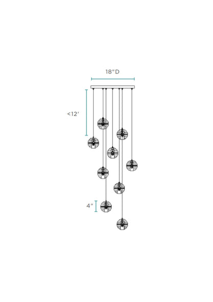 9 light Crystal Spheres Chandelier // Round Chrome Canopy - Disselt Designs