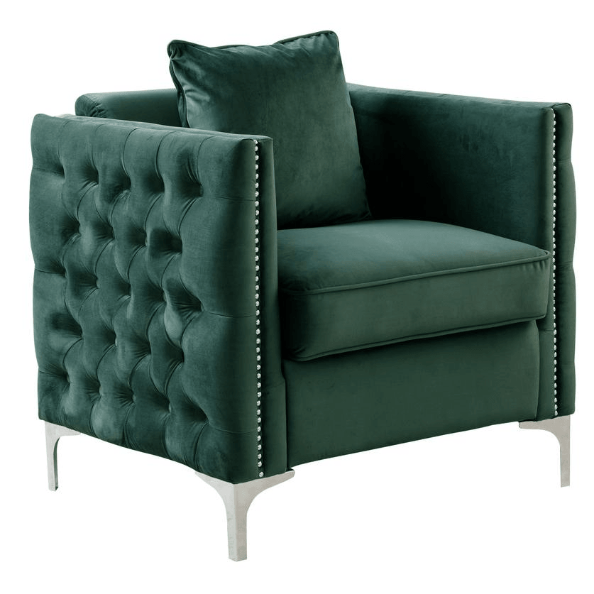 BAYBERRY | Green Velvet Chair with 1 Pillow - Disselt Designs