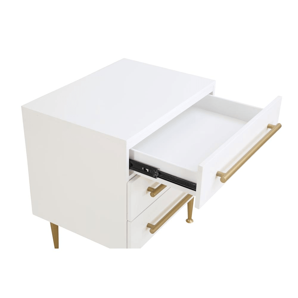 BELLANOVA WHITE | White Nightstand with Gold Accents - Disselt Designs