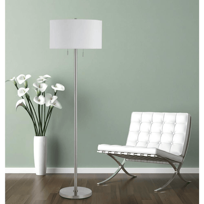 CALAIS | Brushed Steel Floor Lamp with White Shade - Disselt Designs