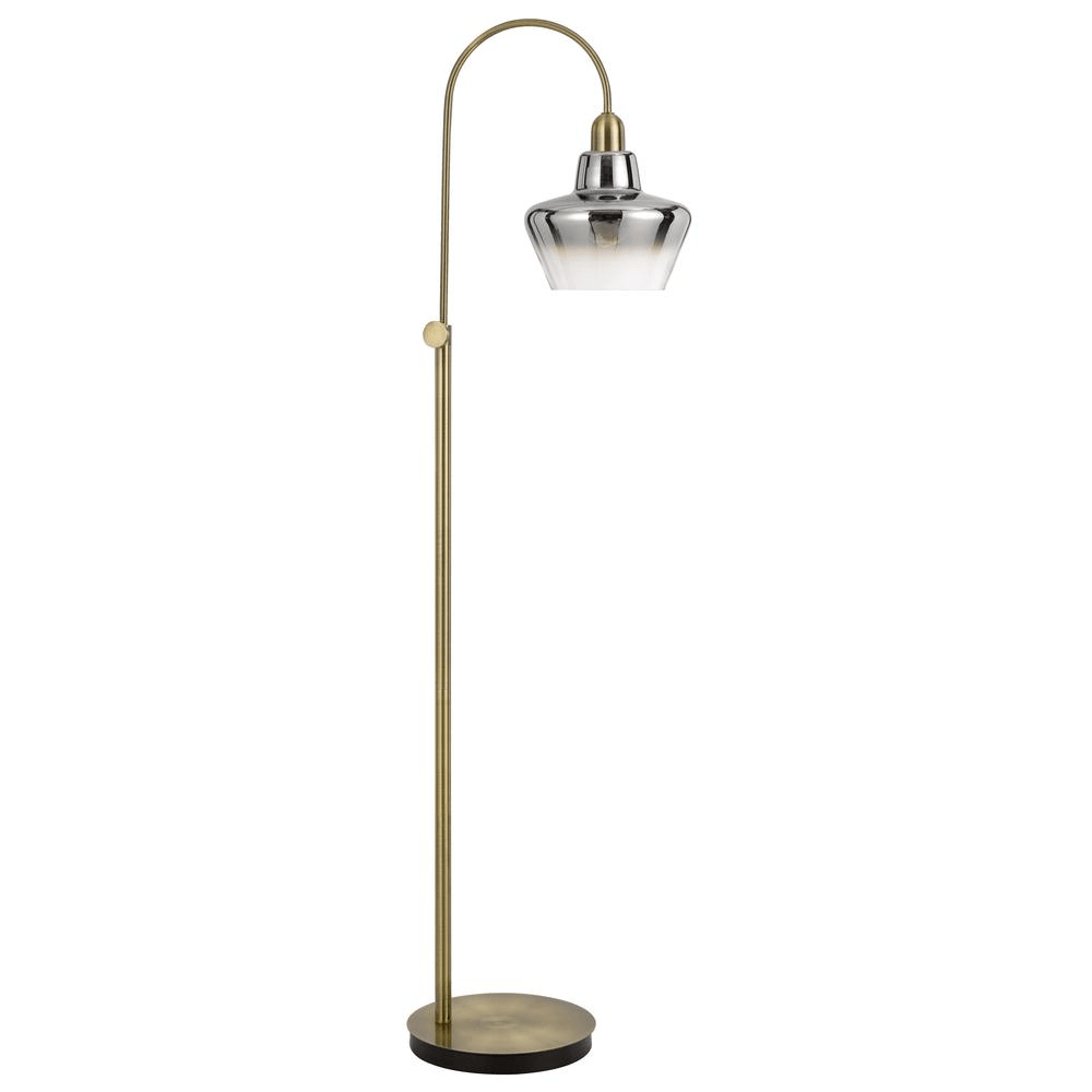 DUXBURY | Metal Arc Floor Lamp With Electoral Plated Smoked Glass Shade - Disselt Designs