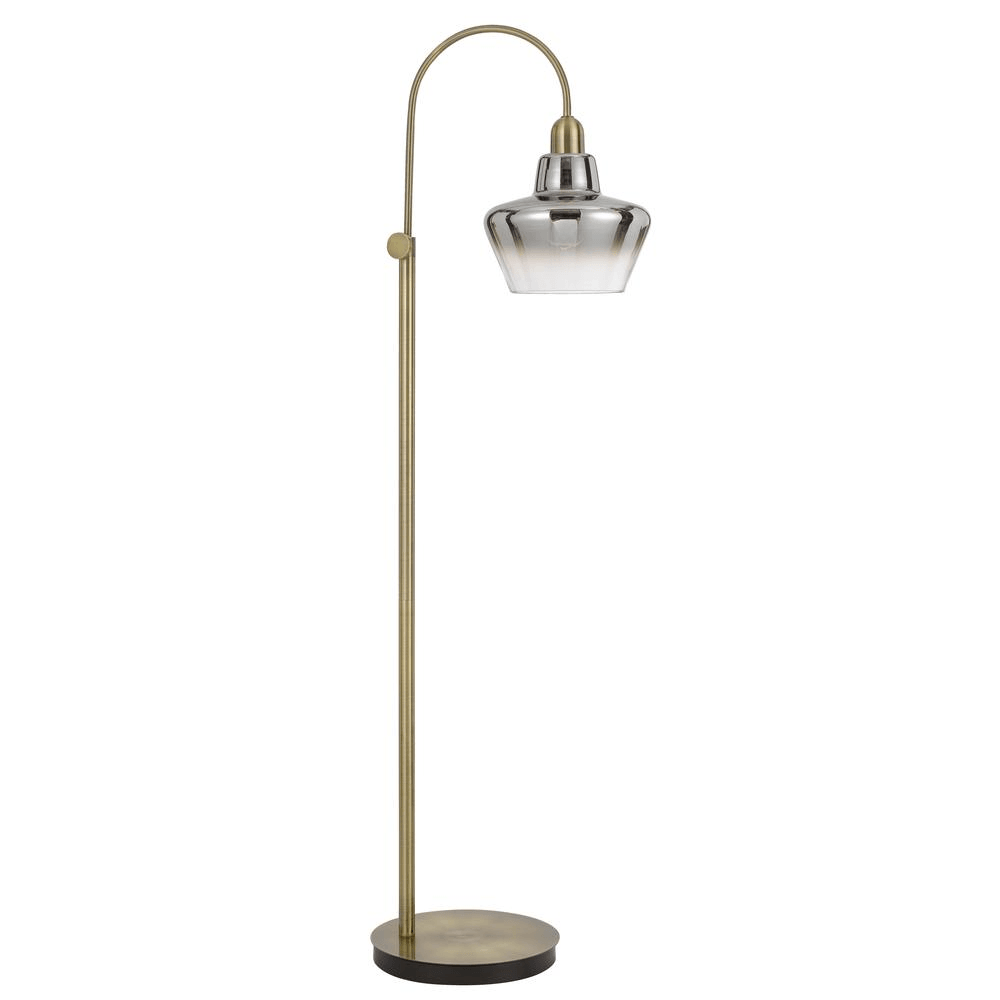 DUXBURY | Metal Arc Floor Lamp With Electoral Plated Smoked Glass Shade - Disselt Designs