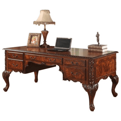 REGAL | Executive 72" Wood Office Desk With Hand Carved Designs in Cherry - Disselt Designs