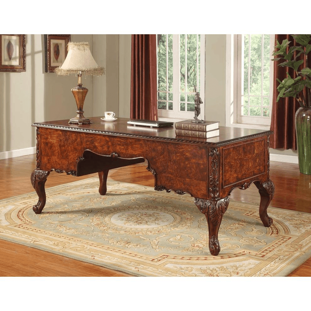 REGAL | Executive 72" Wood Office Desk With Hand Carved Designs in Cherry - Disselt Designs