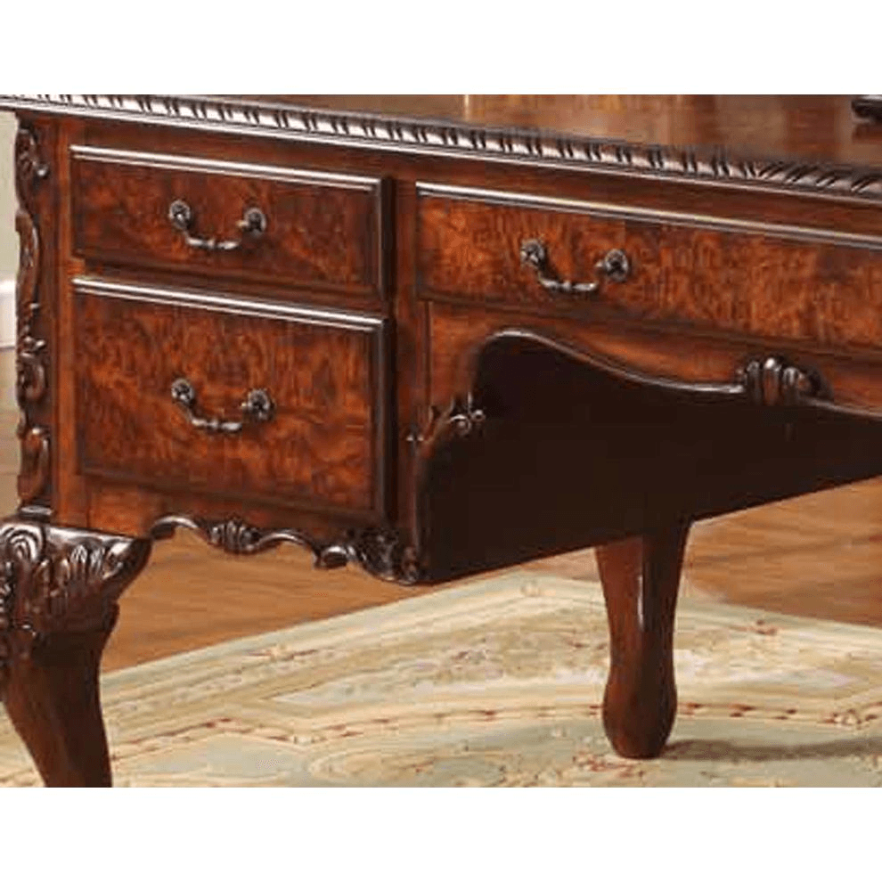 REGAL | Executive 72" Wood Office Desk With Hand Carved Designs in Cherry - Disselt Designs