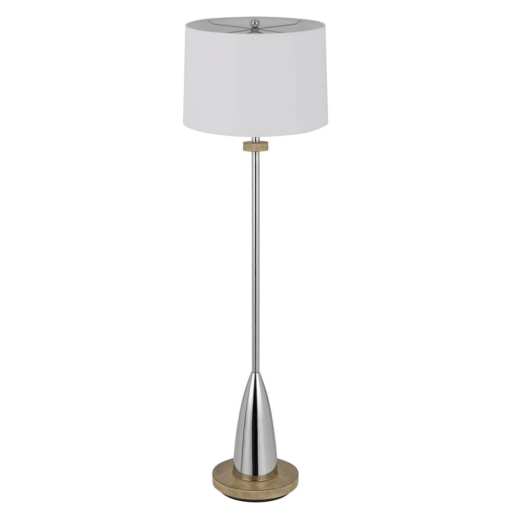 LOCKPORT | 3-Way Chrome Finish Metal Floor Lamp With Rubber Wood Base - Disselt Designs