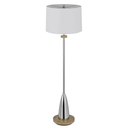 LOCKPORT | 3-Way Chrome Finish Metal Floor Lamp With Rubber Wood Base - Disselt Designs