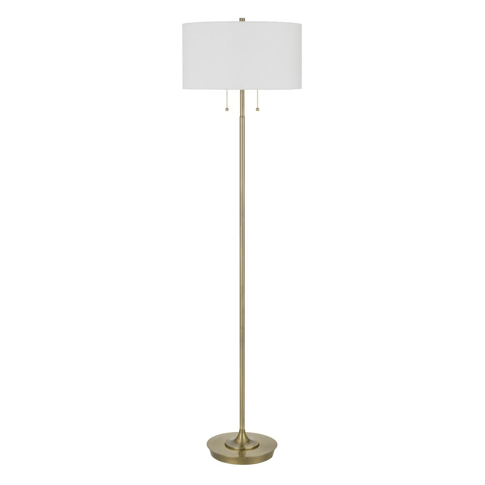 KENDAL | Bronze-Finish Metal Floor Lamp With Pull Chain Switch, Drum Fabric Shade - Disselt Designs