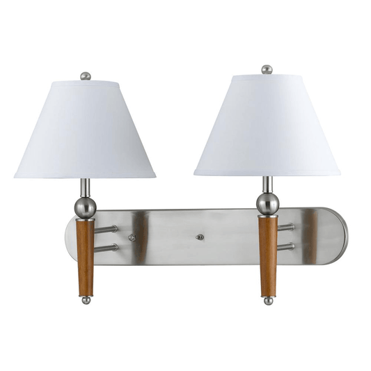 DUO | Modern Two 3-Way Metal Wall Lamp with Brushed Steel Finish and Wood Accents - Disselt Designs