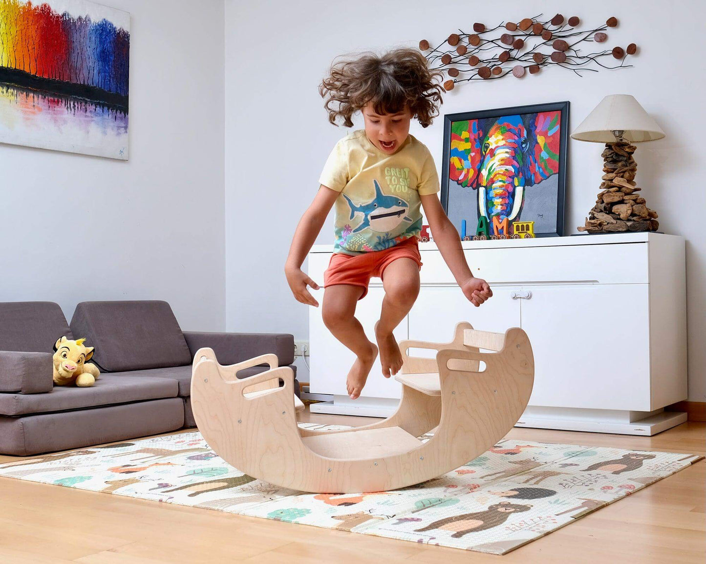 KIDS SEESAW | Montessori Wooden Seesaw & Table Chair Set