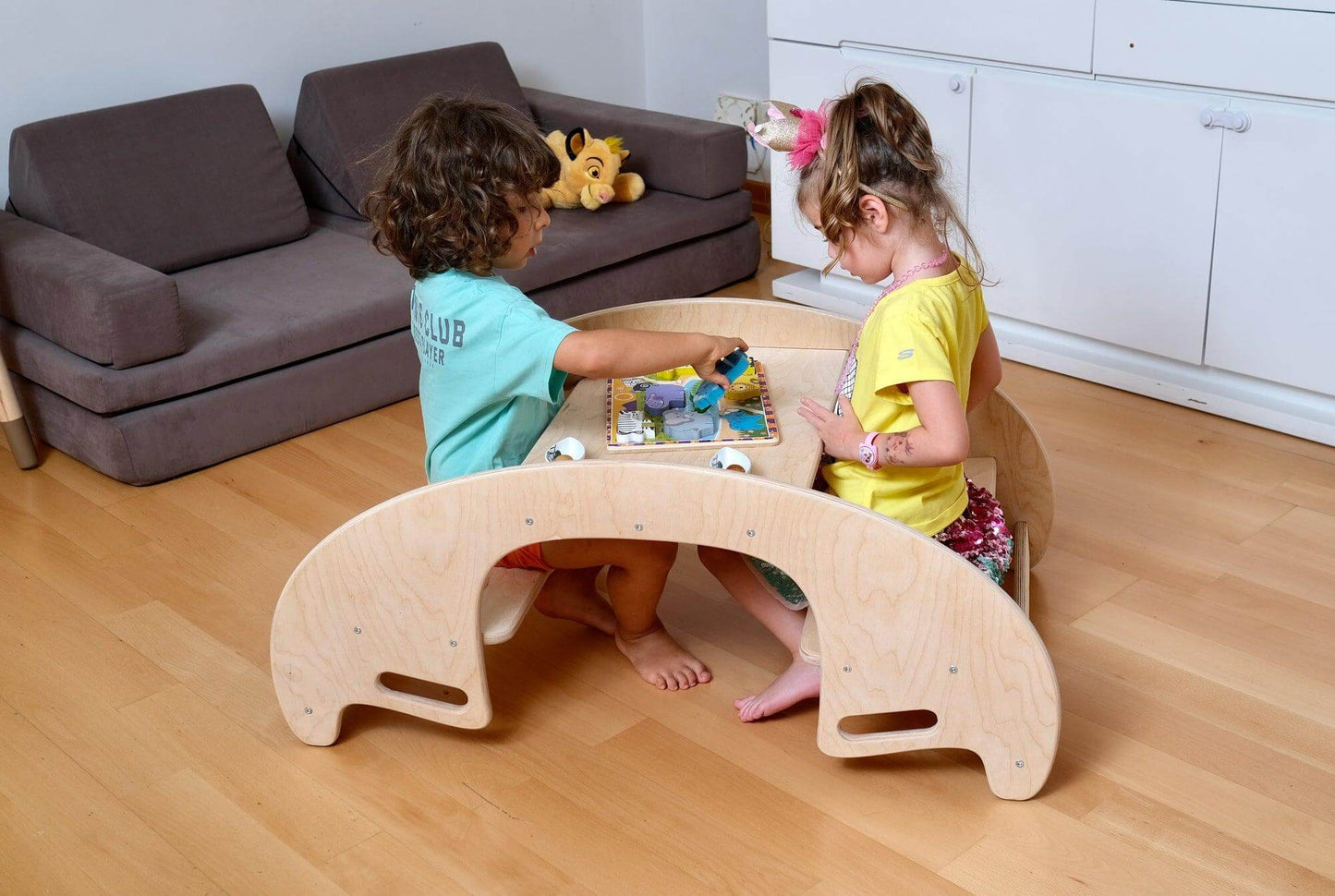 KIDS SEESAW | Montessori Wooden Seesaw & Table Chair Set