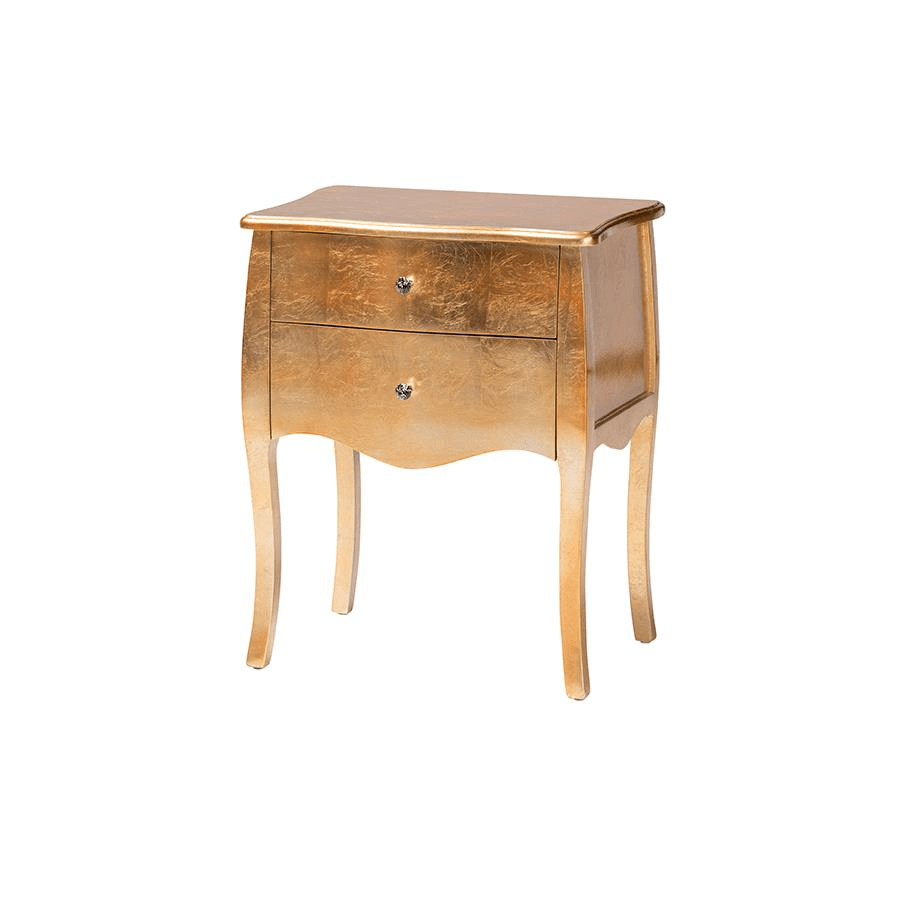 PATRICE | Classic and Traditional Gold Finished Wood 2-Drawer Nightstand - Disselt Designs