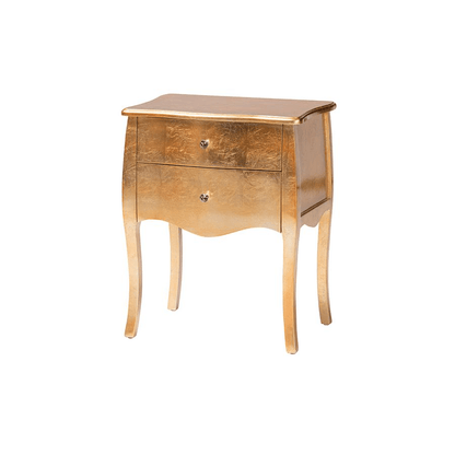 PATRICE | Classic and Traditional Gold Finished Wood 2-Drawer Nightstand - Disselt Designs