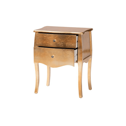 PATRICE | Classic and Traditional Gold Finished Wood 2-Drawer Nightstand - Disselt Designs