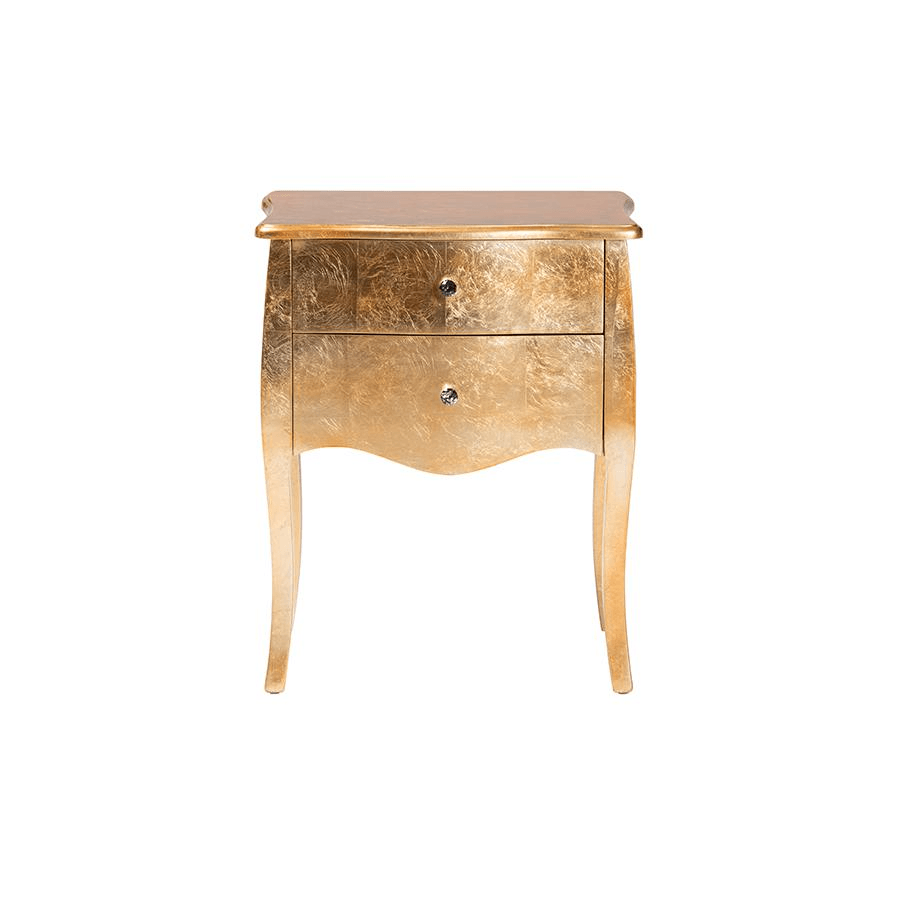 PATRICE | Classic and Traditional Gold Finished Wood 2-Drawer Nightstand - Disselt Designs