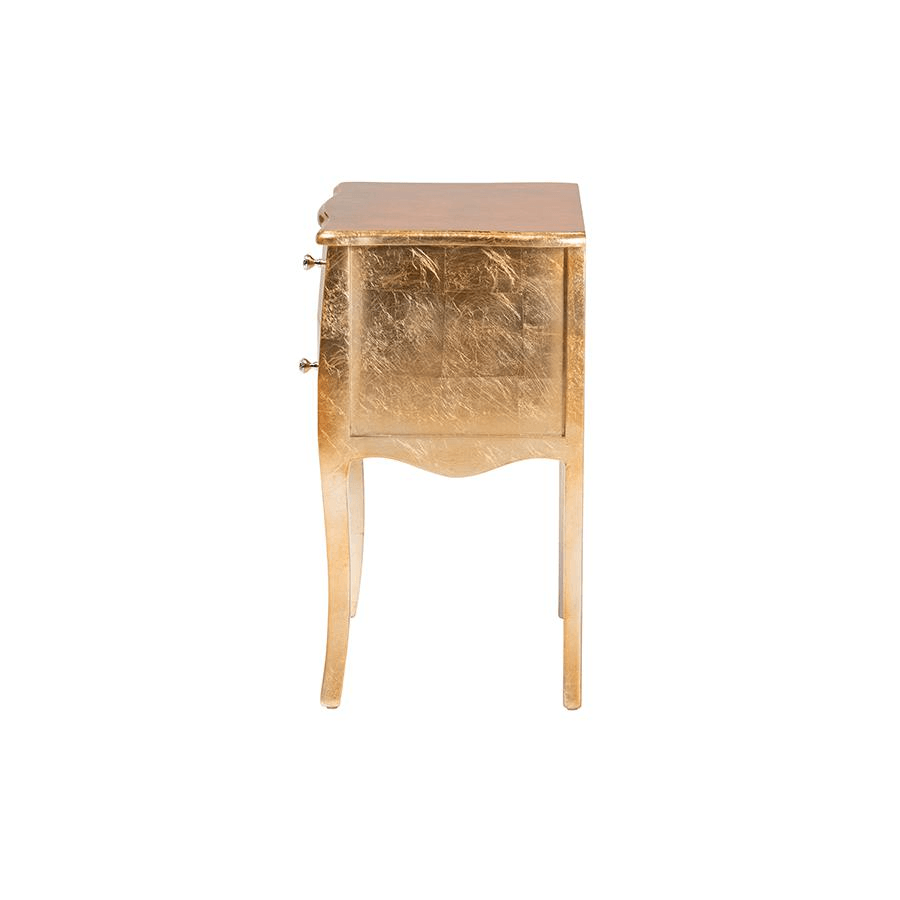 PATRICE | Classic and Traditional Gold Finished Wood 2-Drawer Nightstand - Disselt Designs