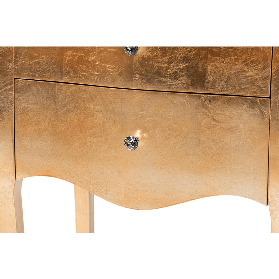 PATRICE | Classic and Traditional Gold Finished Wood 2-Drawer Nightstand - Disselt Designs