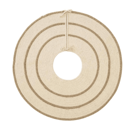 Cozy Natural Wool Stripe Holiday Tree Skirt - Natural 50” x 50” - Disselt Designs