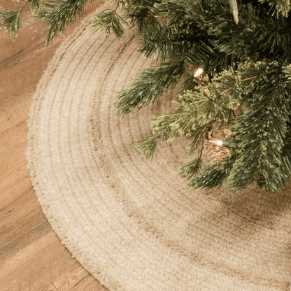 Cozy Natural Wool Stripe Holiday Tree Skirt - Beige 50” x 50” - Disselt Designs