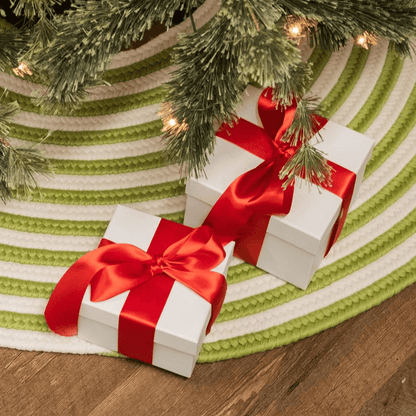 Green Candy Cane Round Holiday Tree Skirt - 50” x 50” - Disselt Designs