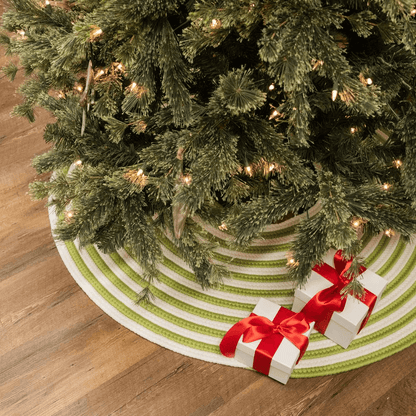 Green Candy Cane Round Holiday Tree Skirt - 50” x 50” - Disselt Designs