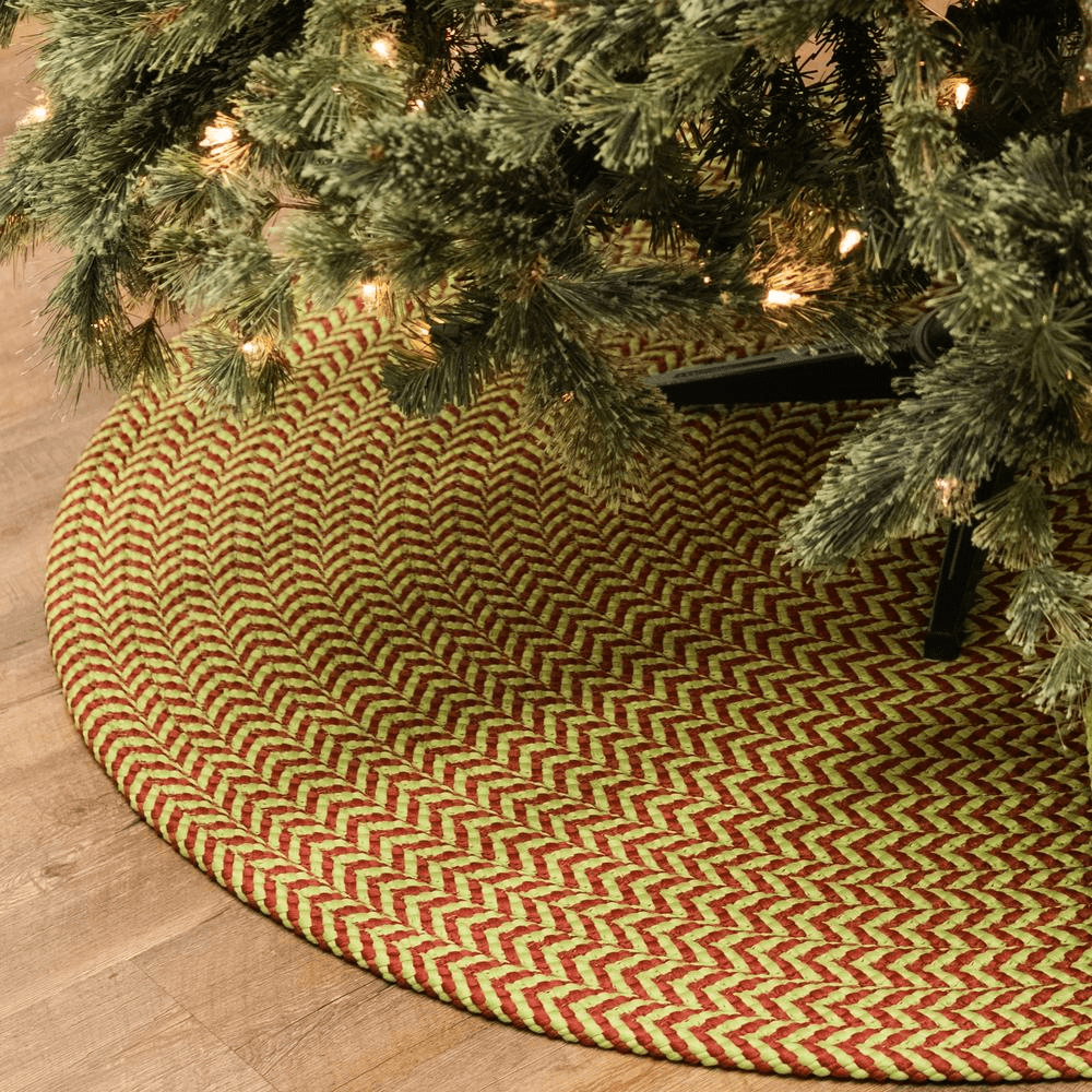 Green and Red Chevron Reversible Round Tree Skirt - 55” x 55” - Disselt Designs