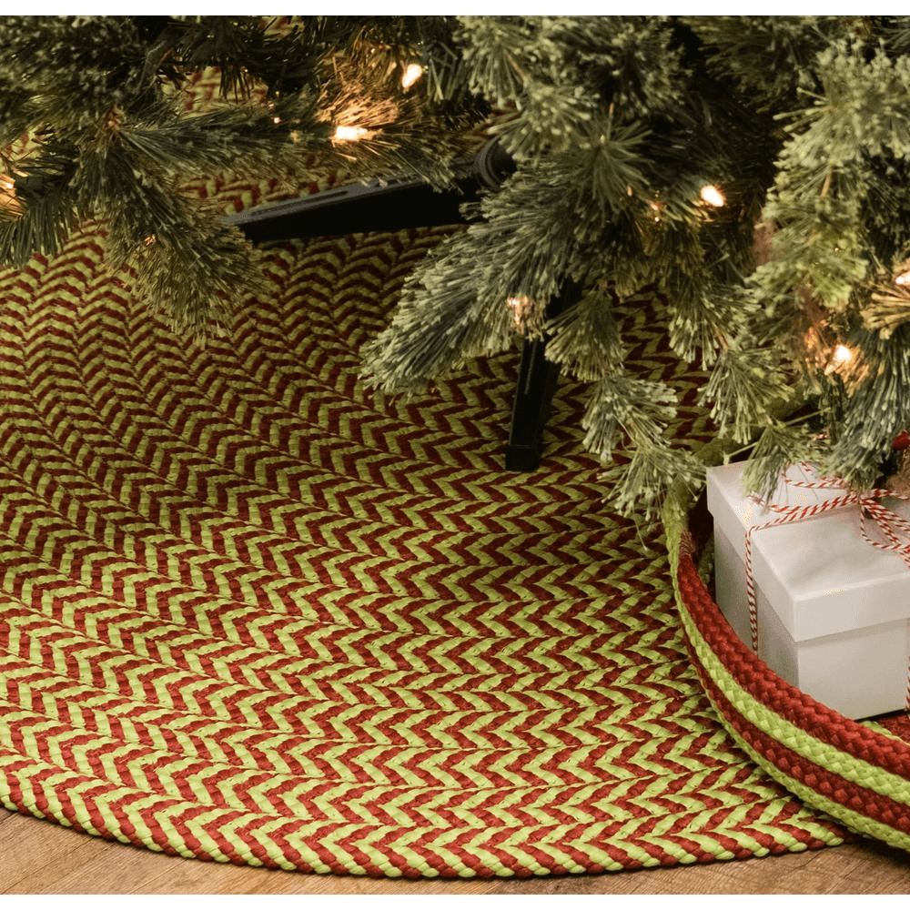 Green and Red Chevron Reversible Round Tree Skirt - 55” x 55” - Disselt Designs