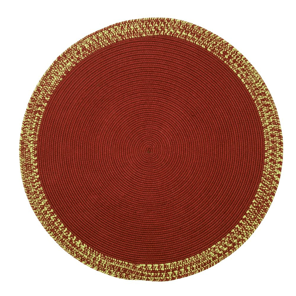 Under Tree Reversible Round Red Rug - Green Border 65” x 65” - Disselt Designs