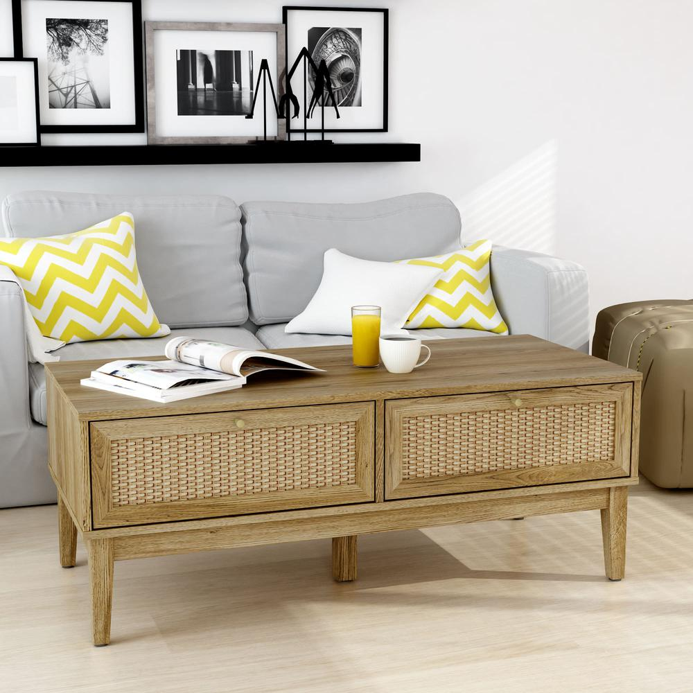 BODRUM | Wood and Rattan Coffee Table