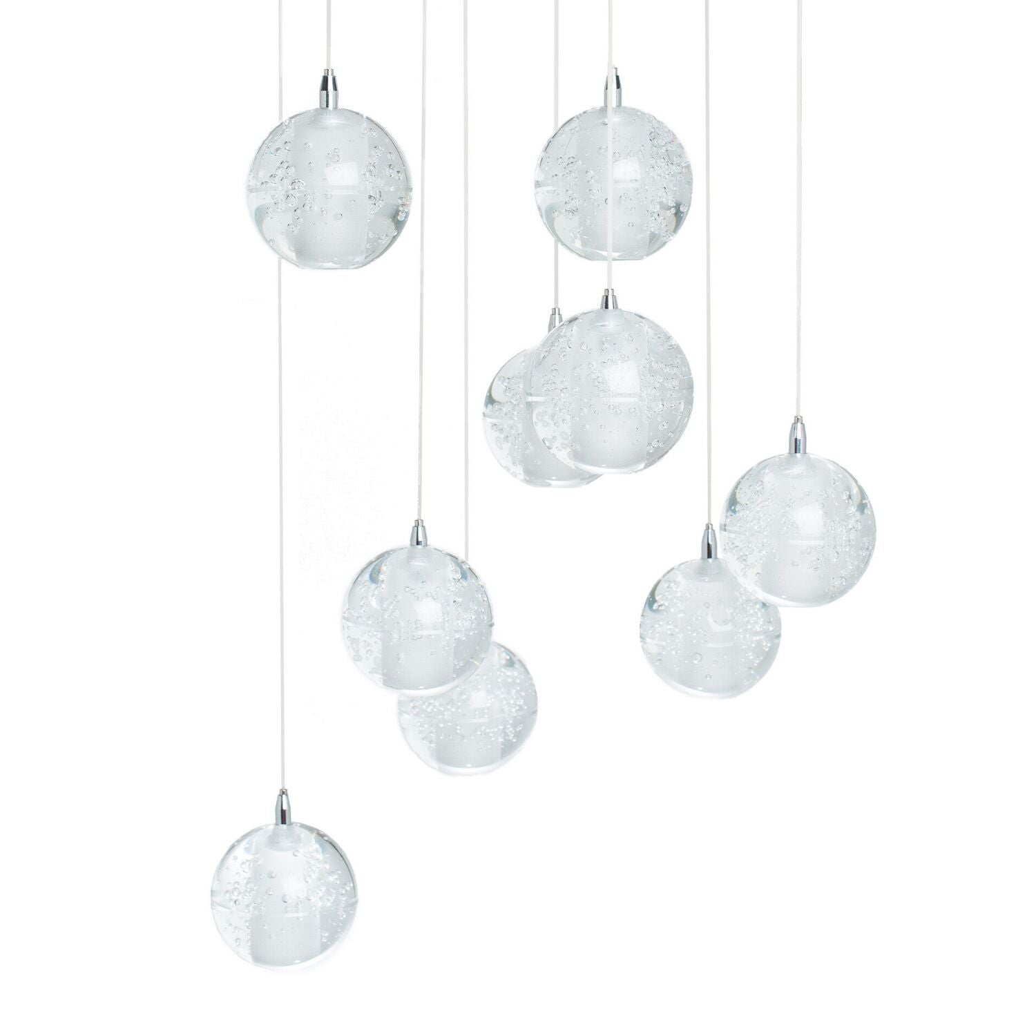 9 light Crystal Spheres Chandelier // Round Chrome Canopy - Disselt Designs