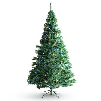 GREEN 7.5 | Christmas Tree, 7.5ft Prelit Artificial Xmas Tree, Full Holiday Decor Tree with 550 Multi-Color LED Lights, 1346 Branch Tips, Metal Base - Disselt Designs