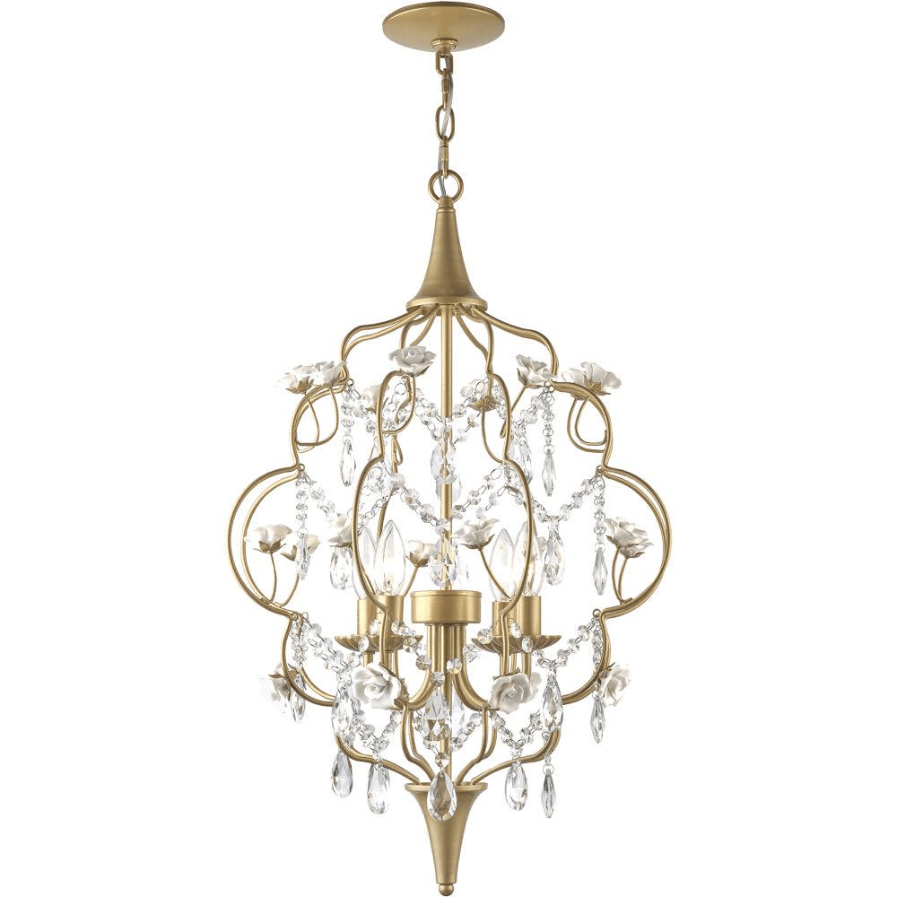 ROSE | 4-Light Floral Brushed Gold Metal Chandelier - Disselt Designs