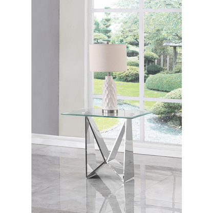 ANGLE | 3pc glass coffee table set with silver base (Coffee + End + Console table)