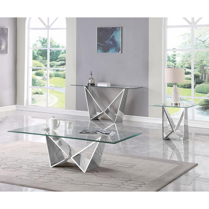 ANGLE | 3pc glass coffee table set with silver base (Coffee + End + Console table)