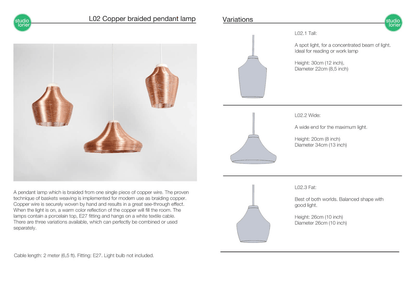 GRASSO / ALTO / LARGO | Handwoven Copper Lamp - Disselt Designs