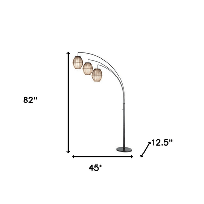 CAGE | 82" Black Three Light Tree Floor Lamp With Off White Cage Shade - Disselt Designs