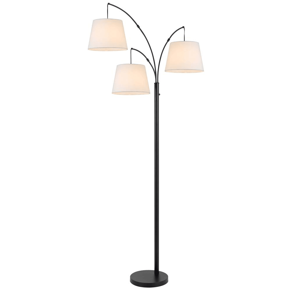 VARDON | Black Metal Arc Floor Lamp With Hardback Fabric Shade - Disselt Designs