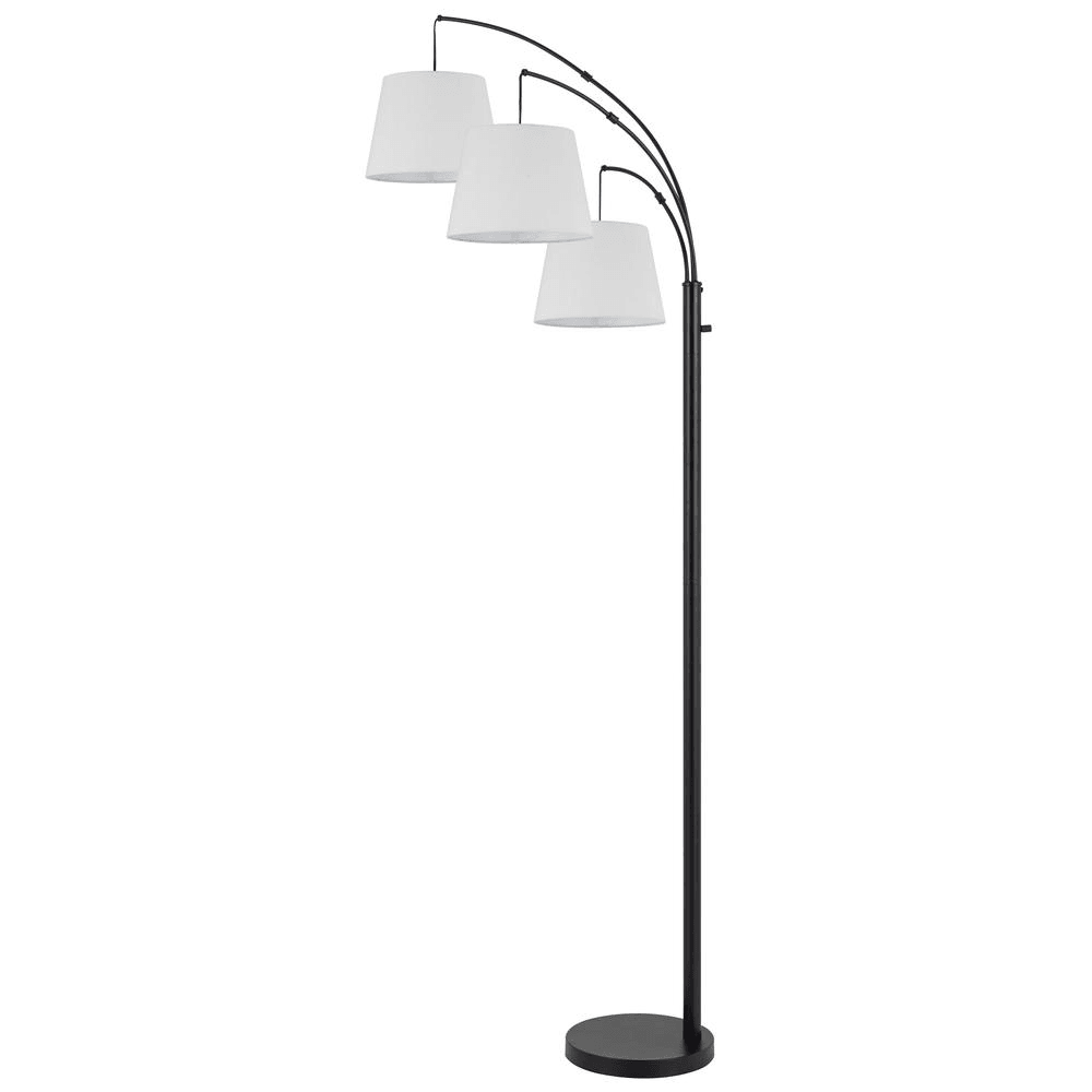 VARDON | Black Metal Arc Floor Lamp With Hardback Fabric Shade - Disselt Designs