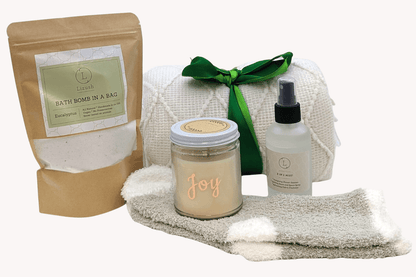 Spa/Bath Gift Set with Blanket & Candle - Made in the USA - Disselt Designs