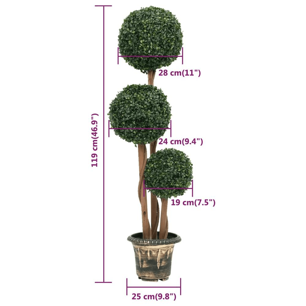 BOXWOOD TRIPLE | Artificial Ball Shaped Boxwood Plant with Pot, 46.9" - Disselt Designs