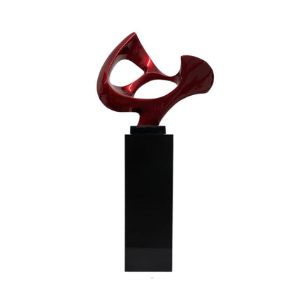 Abstract Mask 54" Tall Floor Sculpture // Metallic Red and Black Stand - Disselt Designs
