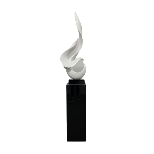 White Flame Floor Sculpture With Black Stand, 65" Tall - Disselt Designs