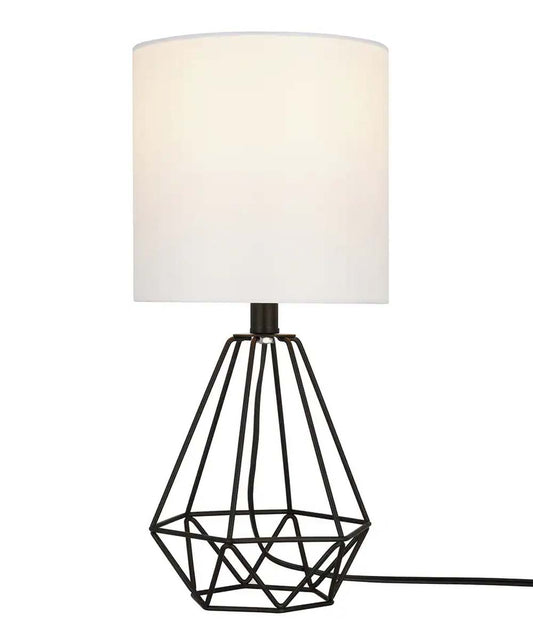 Catalina 18"H Metal Geometric Cage Matte Black Finish Table Lamp with White Linen Drum Shade