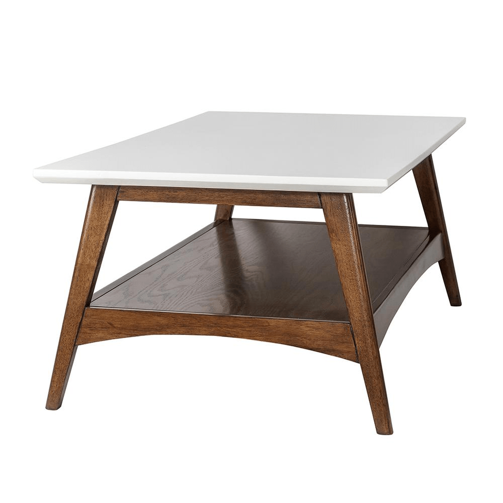 PARKER PECAN | Mid-Century Two-Tone Off-white and Pecan Coffee Table - Disselt Designs