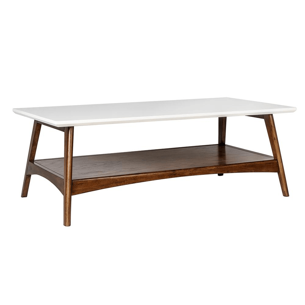 PARKER PECAN | Mid-Century Two-Tone Off-white and Pecan Coffee Table - Disselt Designs