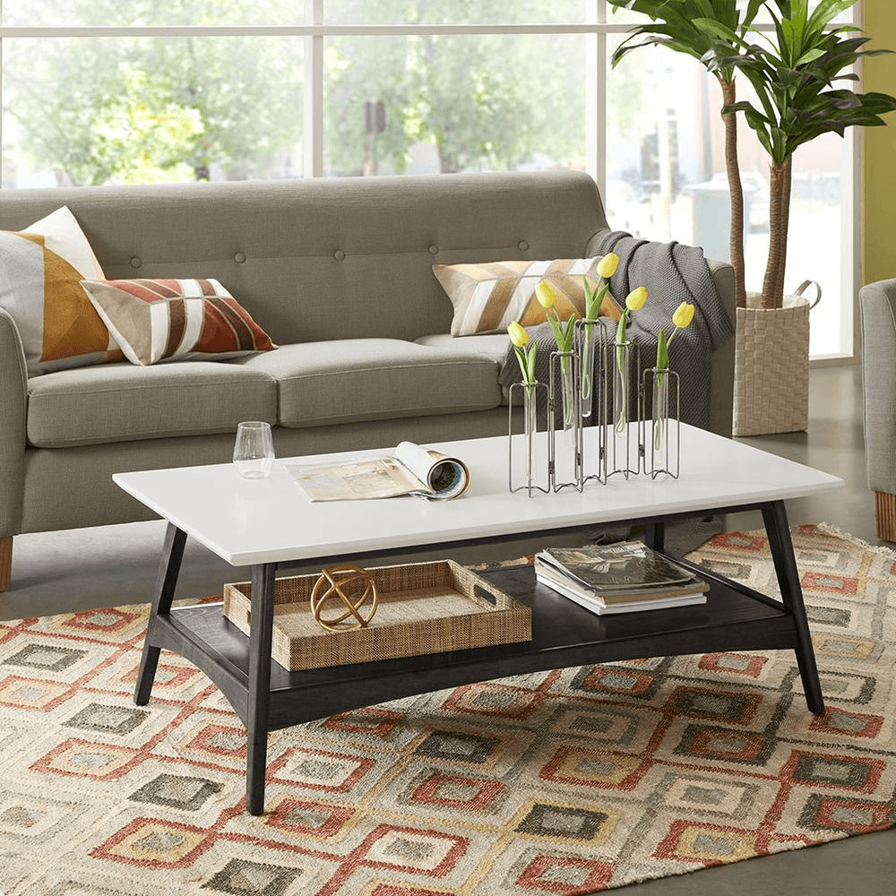 PARKER | Mid-Century Two-Tone Off-white and Black Wood Coffee Table - Disselt Designs