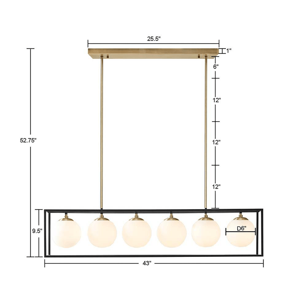 HELENA | 6-Light Frosted Glass Globe Linear Chandelier - Disselt Designs