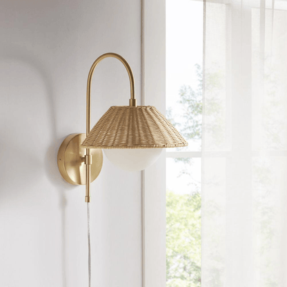 LAGUNA | Rattan Weave Gold-finish Wall Sconce - Disselt Designs