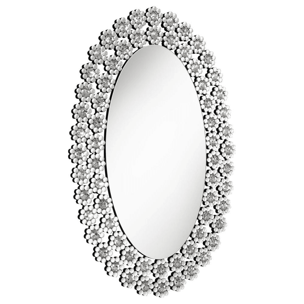 COLLEEN | Oval Wall Mirror with Faux Crystal Blossoms - Disselt Designs